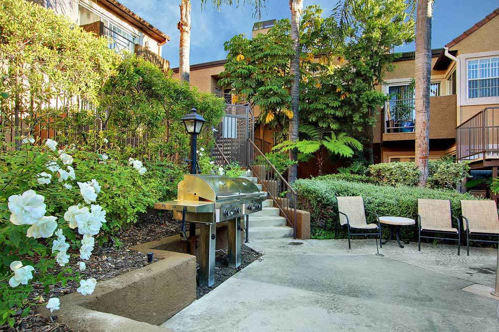 Courtyard with grills at Waterstone Media Center in Burbank, California