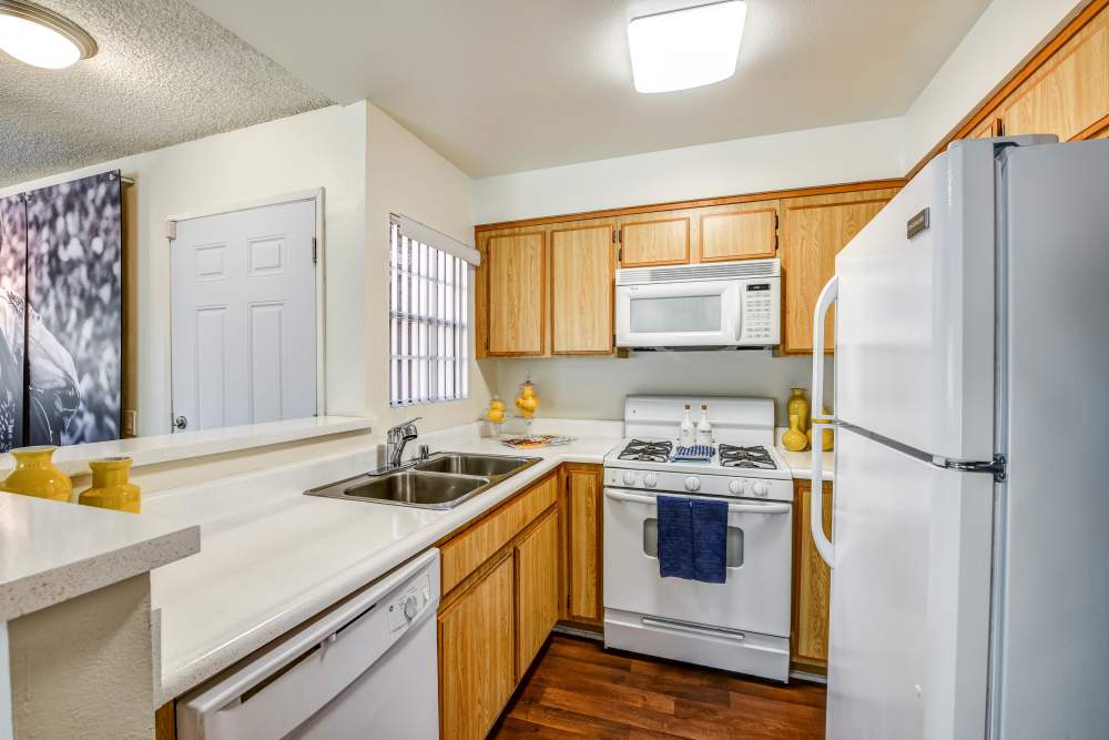 Apartment kitchen at Waterstone Media Center in Burbank, California