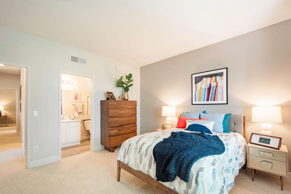 Bedroom with an attached bathroom at Waterstone Media Center in Burbank, California