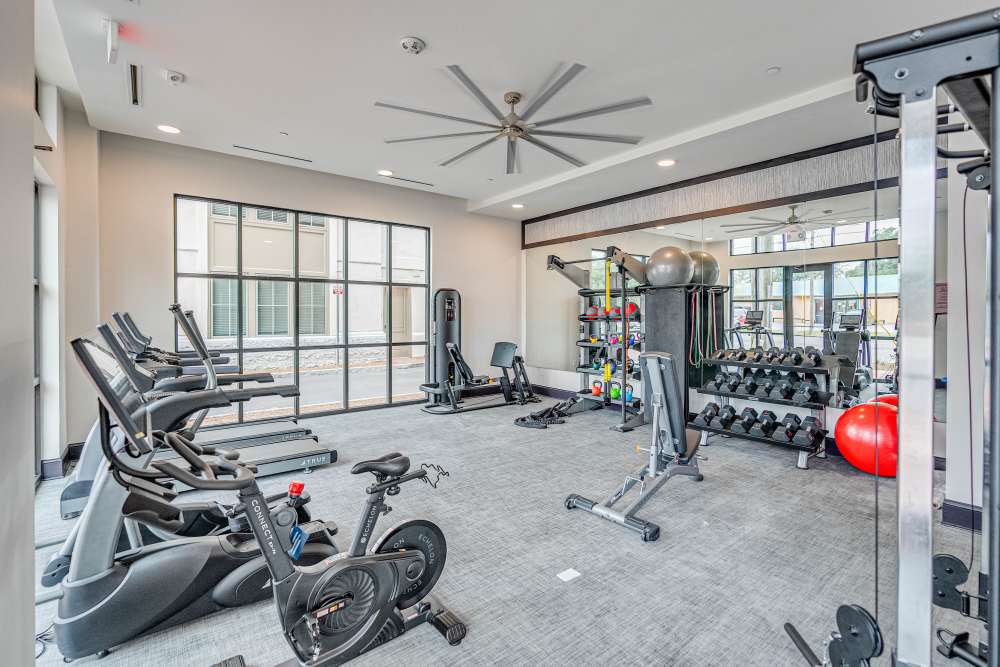 Large fitness center at The Addie in Savannah, Georgia