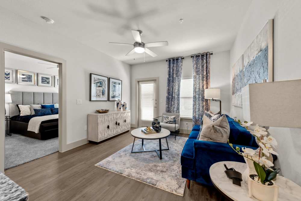 Living area and bedroom view at Grand At Cibolo in Cibolo, Texas