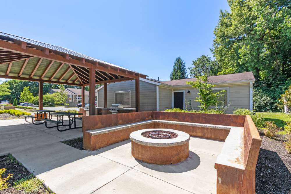 fire pit and pavilion with grills and tables