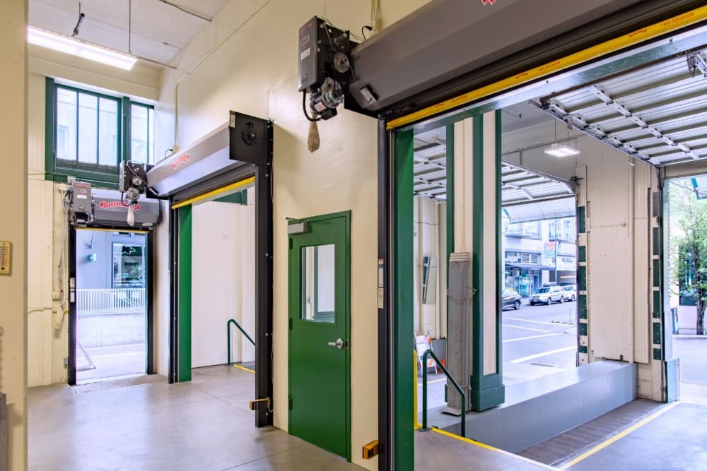 Storage facility loading bays at Downtown Self Storage - Davis Street in Portland, Oregon