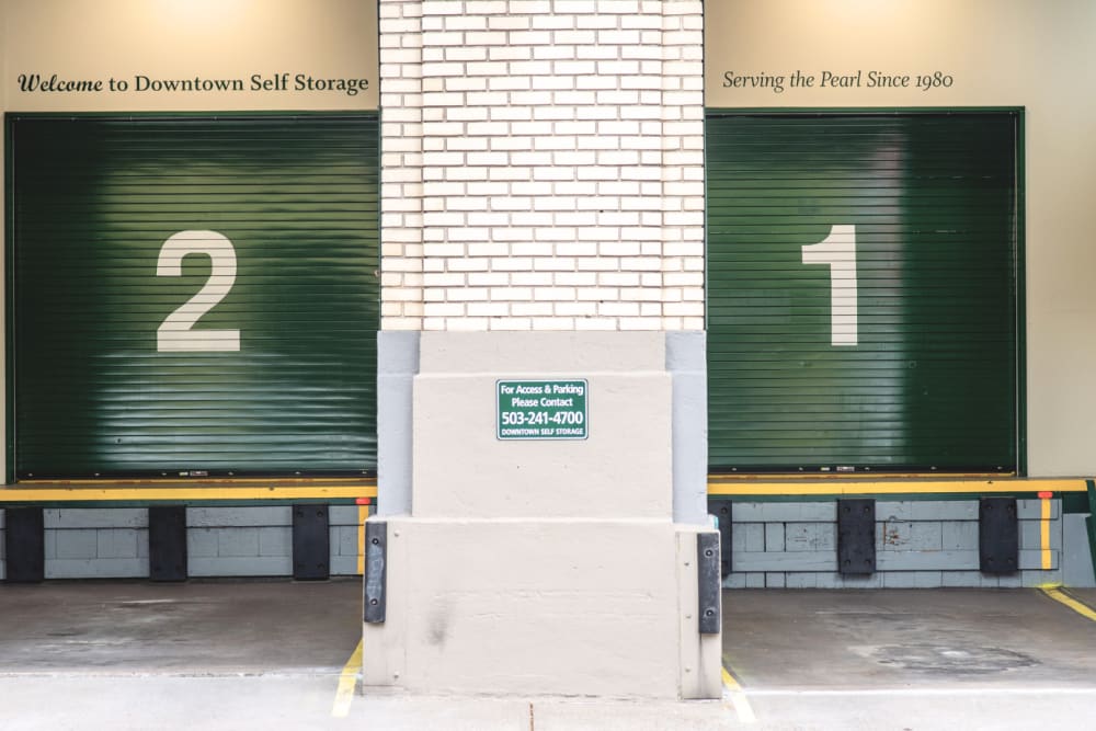 Storage facility loading bays at Downtown Self Storage - Davis Street in Portland, Oregon