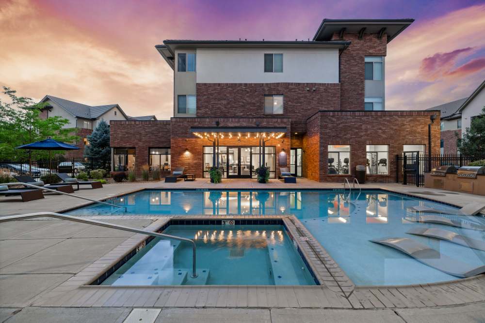 Resort-style swimming pool at The Parc at Greenwood Village in Greenwood Village, Colorado