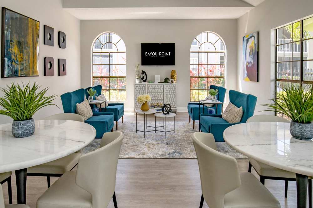 Comfy clubhouse at Bayou Point in Pinellas Park, Florida