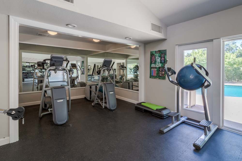 Fully Equipped Fitness Center at The Knolls at Sweetgrass Apartment Homes in Colorado Springs, Colorado.