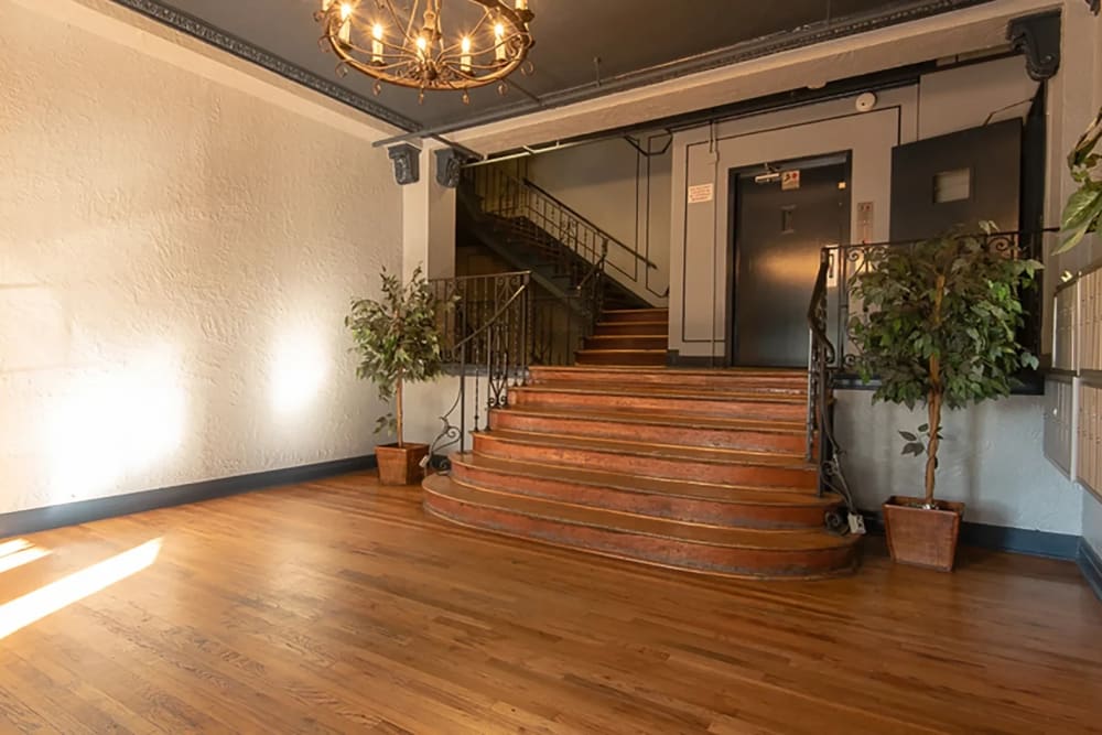 The entrance to the loft, enhancing the overall layout and design at Westmoreland Apartments in Los Angeles, California