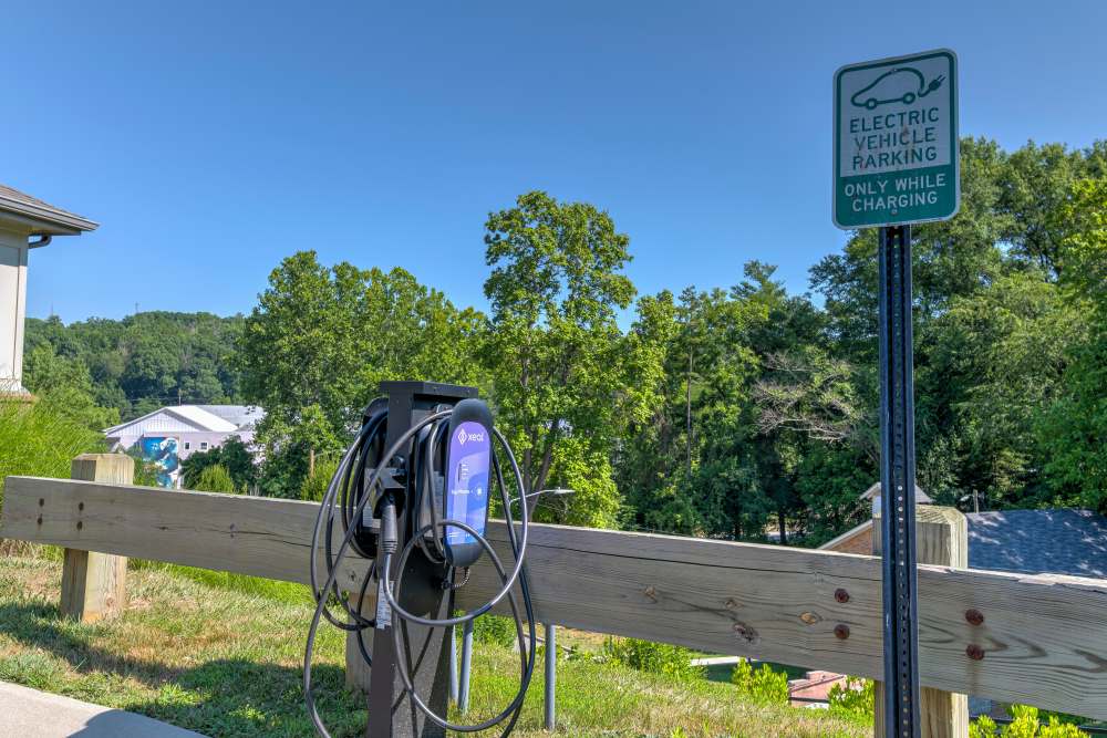 EV charging station at The District in Asheville, North Carolina