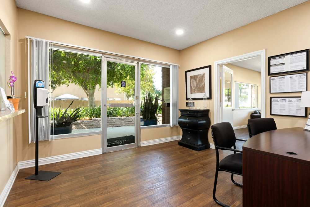Leasing office with glass door at Reseda Village Green in Reseda, California