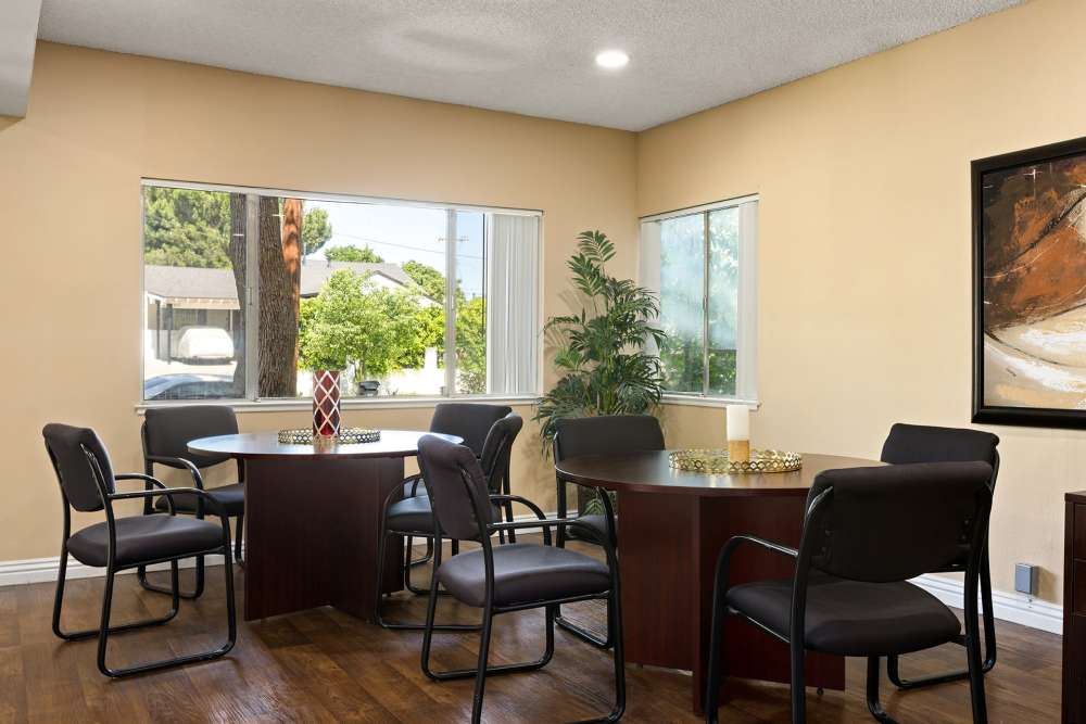 Community kitchen area for entertaining at Reseda Village Green in Reseda, California