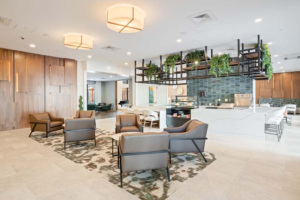 Modern lounge with comfy armchairs at The Barclay in Charlottesville, Virginia