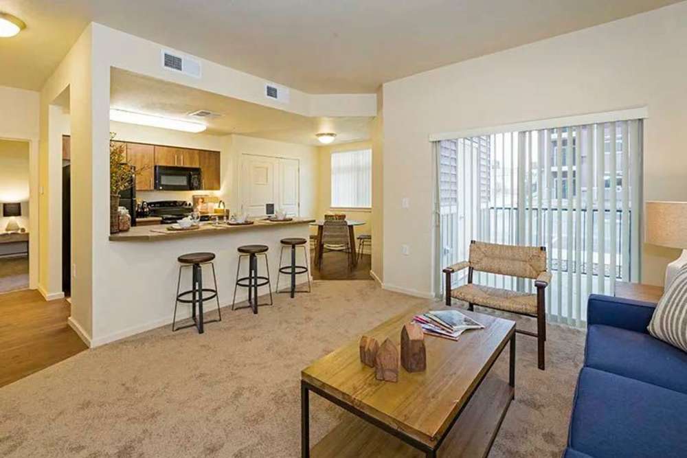 Spacious living room and counter seating at Copper Mountain in Richland, Washington