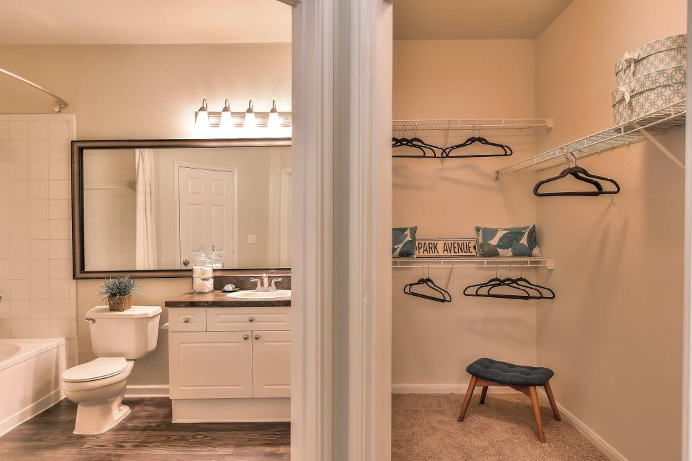 Walk-in closets at Sheridan Park at Spring Creek in Plano, Texas