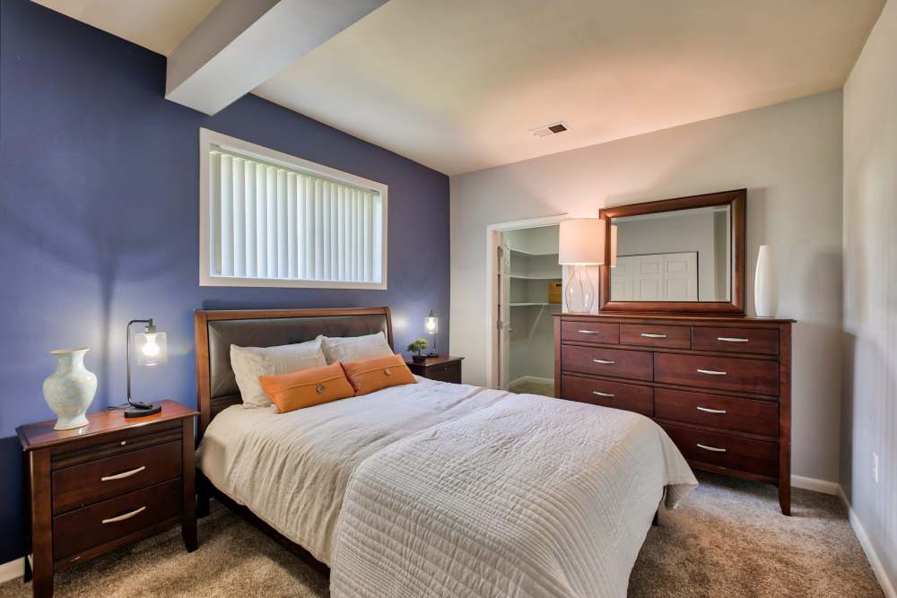 Model bedroom at Heather Hill Apartments in Temple Hills, Maryland