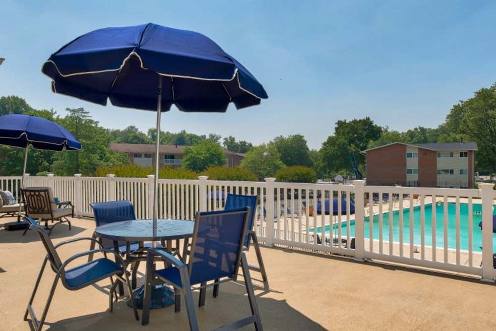 Pool deck at  Heather Hill Apartments in Temple Hills, Maryland