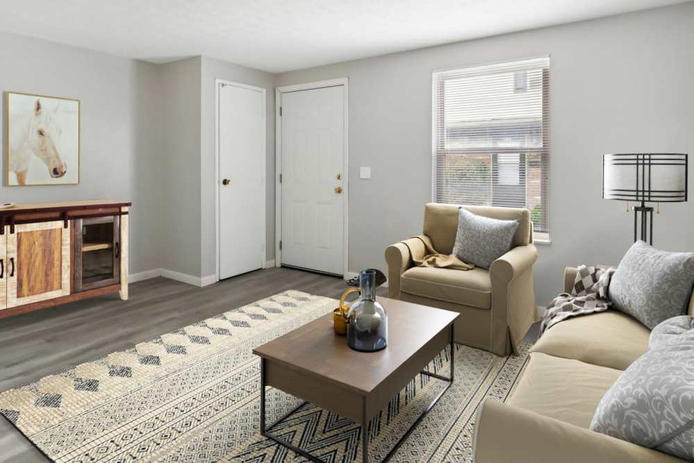 Spacious living room at North Eden Townhomes in Columbus, Ohio