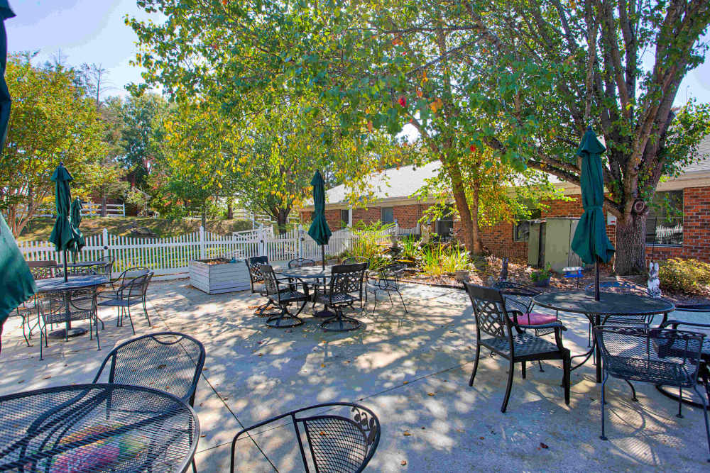 Exterior seating Clemmons Village Assisted Living and Memory Care in Clemmons, North Carolina