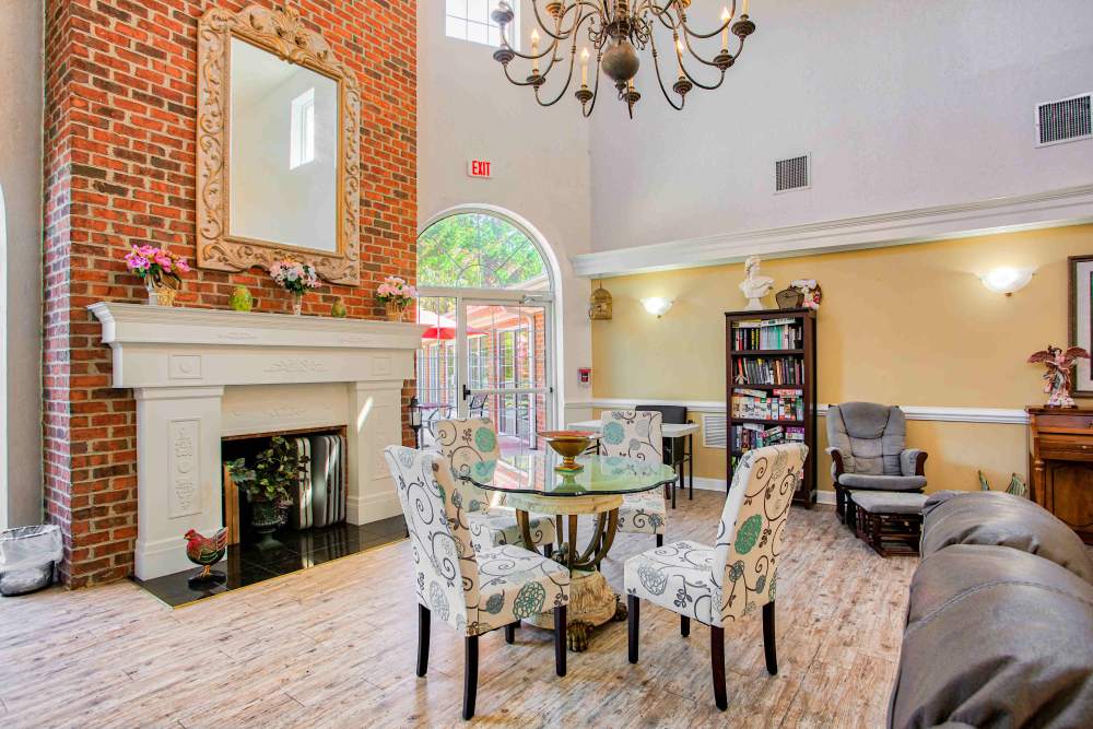 Lobby area with fireplace Clemmons Village Assisted Living and Memory Care in Clemmons, North Carolina