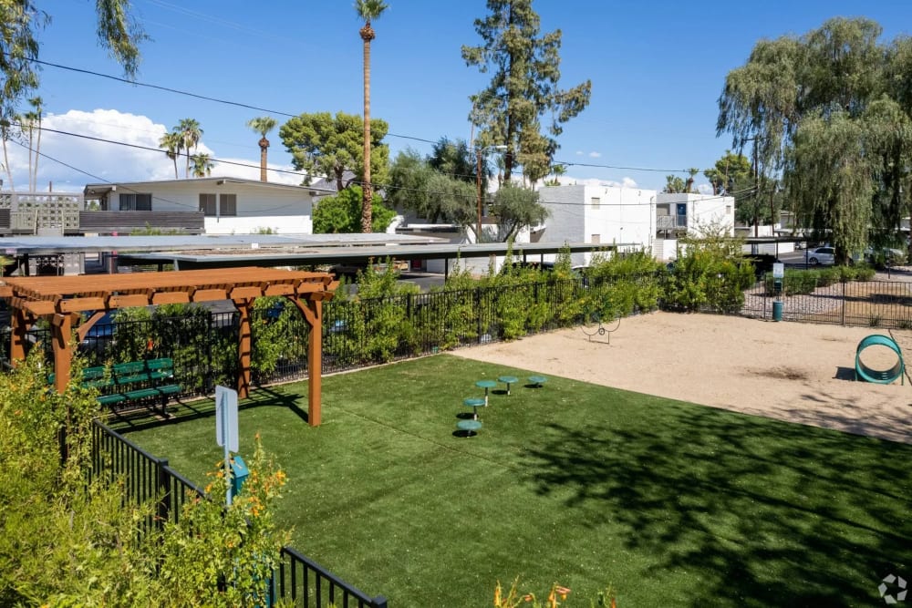 Community dog park area at Collins Off Colter in Phoenix, Arizona