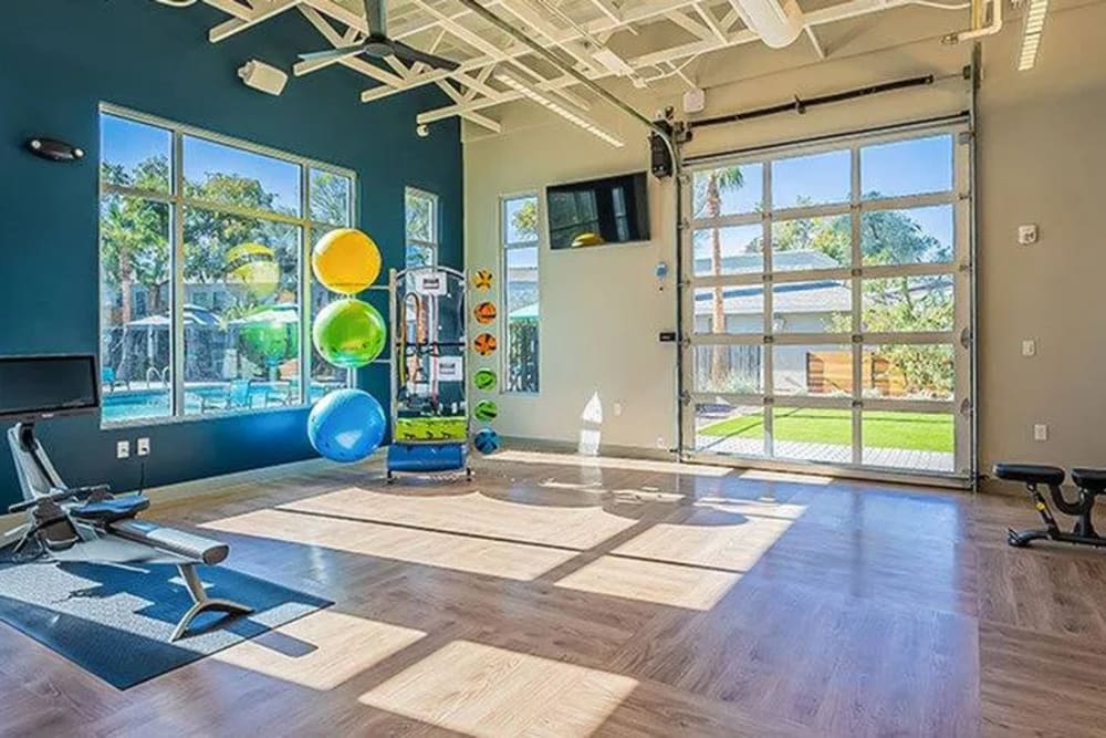 Gym and yoga studio at Collins Off Colter in Phoenix, Arizona