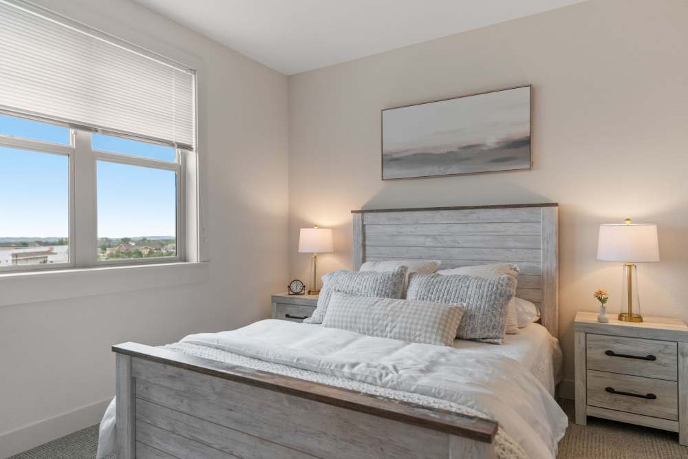 Model unit bedroom at Amira Choice Arvada in Arvada, Colorado