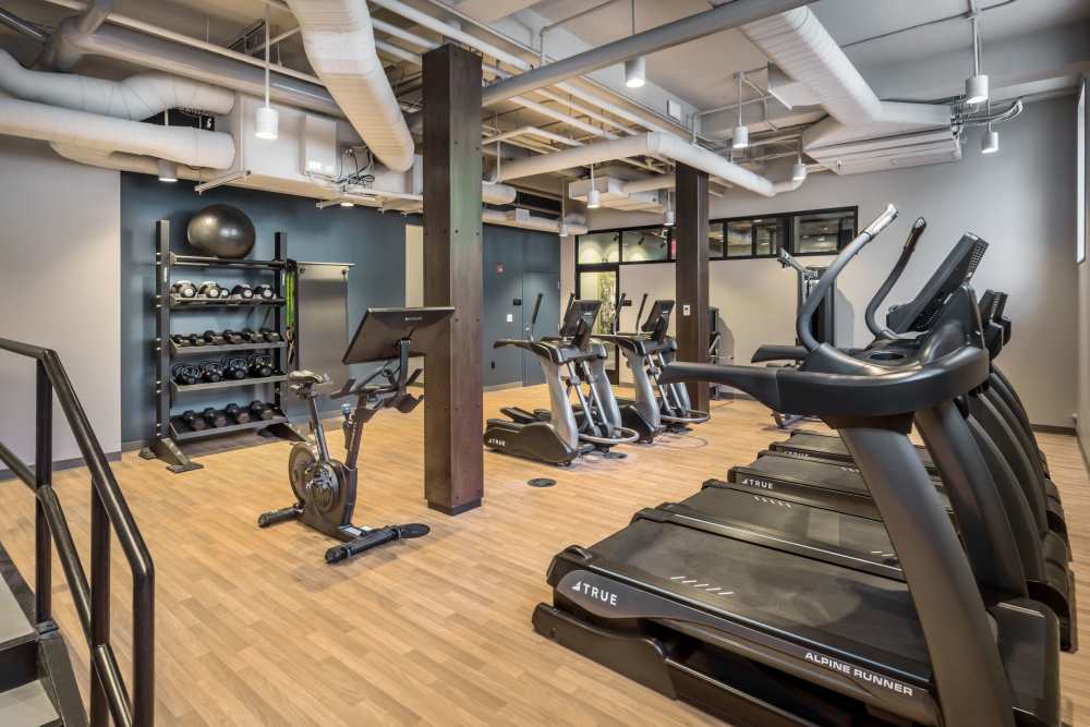 Treadmills in the fitness center at Atrio Boston in Boston, Massachusetts