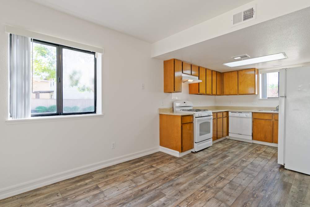 A kitchen at Miramar Townhomes in San Diego, California