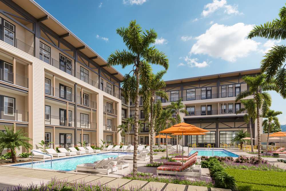 Rendering of our rooftop swimming pool at Corner on Main in Jacksonville, Florida
