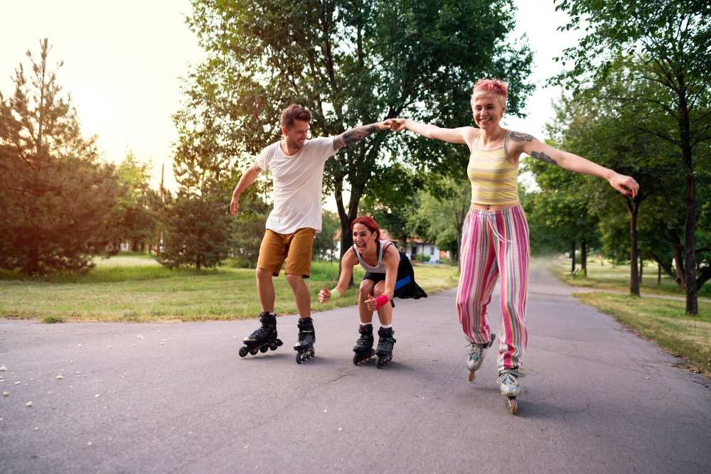 Residents rollerblading at The Abbey at Medical Center in San Antonio, Texas