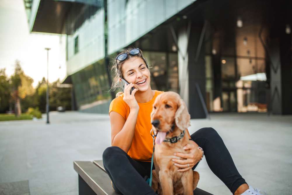 Woman with her dog near at 101 Depot in Smyrna, Tennessee