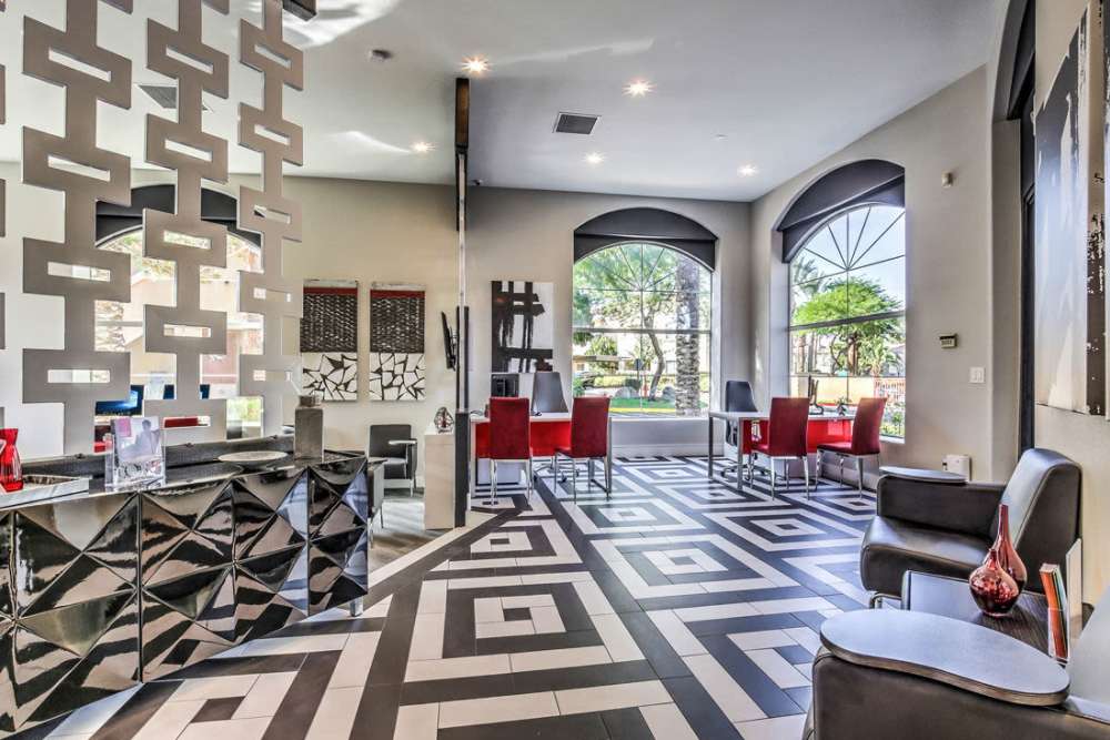 Clubhouse with community seating at Calypso Apartments in Las Vegas, Nevada