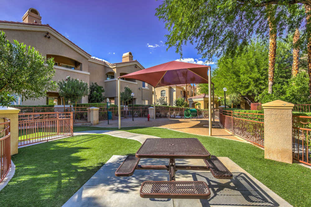 Steel picnic tables at Calypso Apartments in Las Vegas, Nevada