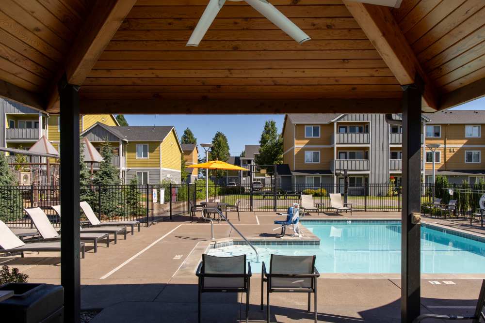 Swimming Pool with shade structure at Rock Creek Commons in Vancouver, Washington