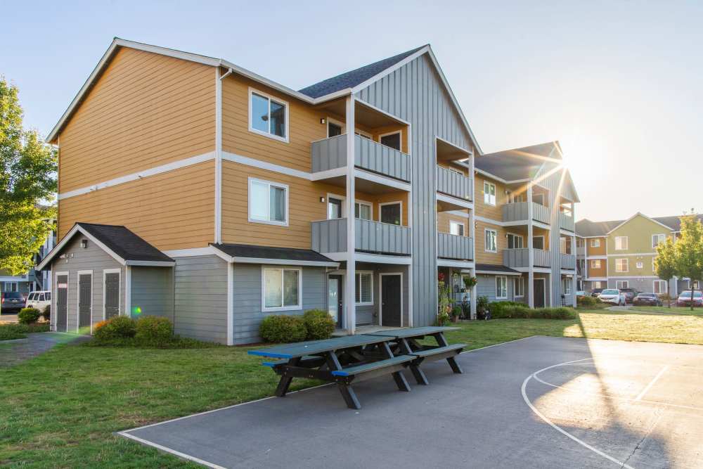 Exterior of community buildings at Rock Creek Commons in Vancouver, Washington