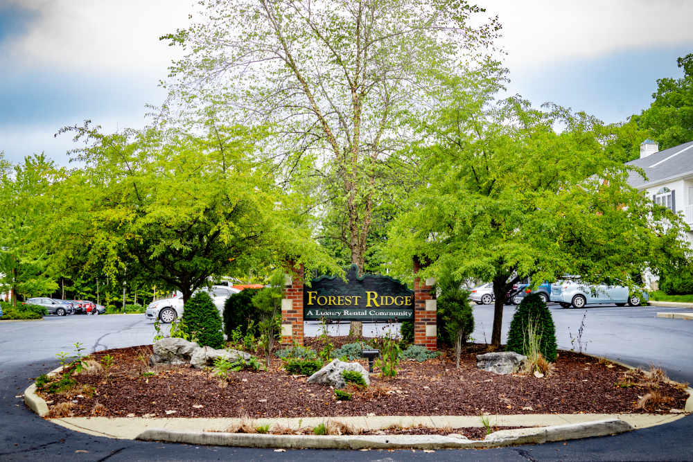 Entrance to gated community at Forest Ridge in Bloomington, Indiana, 