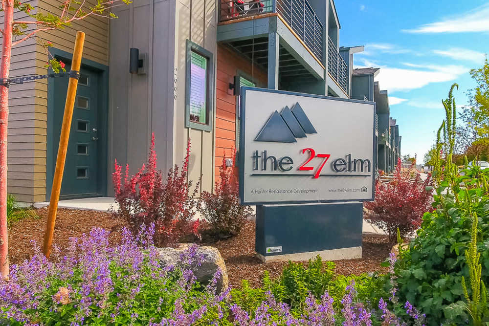 Front entrance sign at 27 Elm in Redmond, Oregon,