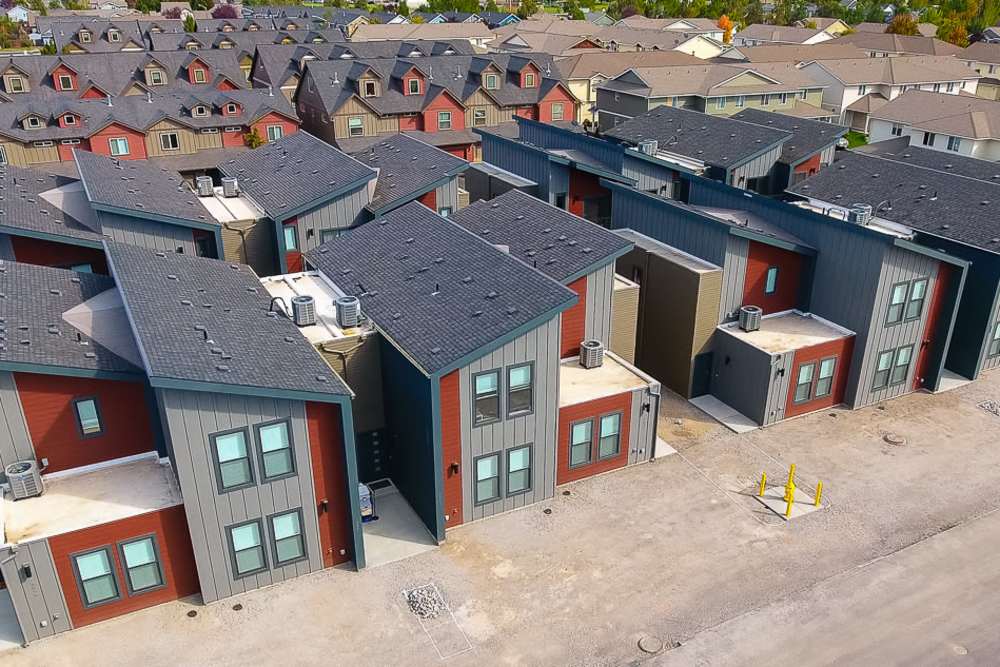 Aerial view of the community at 27 Elm in Redmond, Oregon,