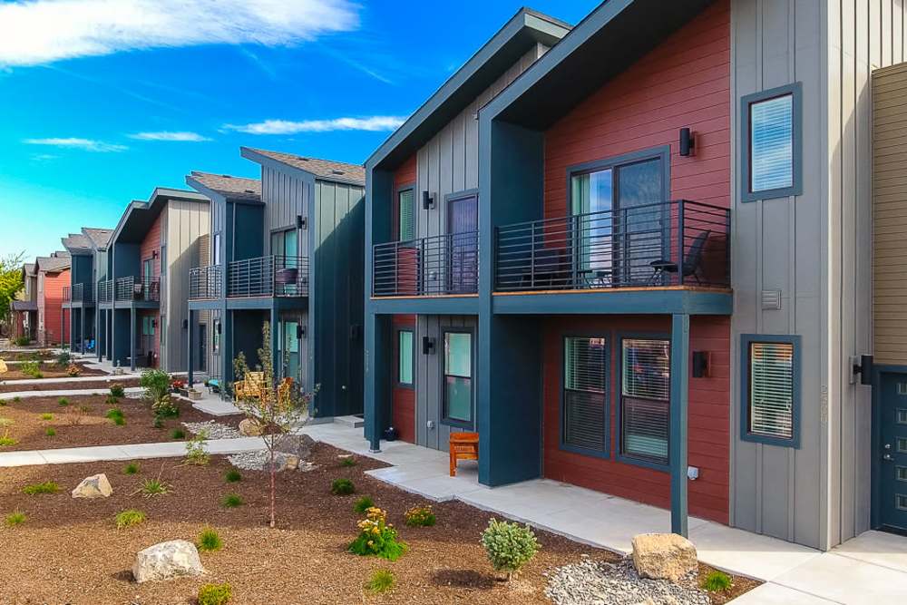 Close view of the exterior of the buildings at 27 Elm in Redmond, Oregon,