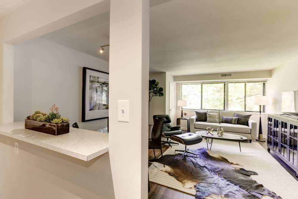 view of the living room from the kitchen at The Landings II in Fort Belvoir, Virginia