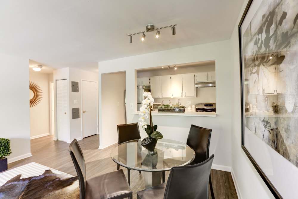 living room looking into the kitchen at The Landings II in Fort Belvoir, Virginia