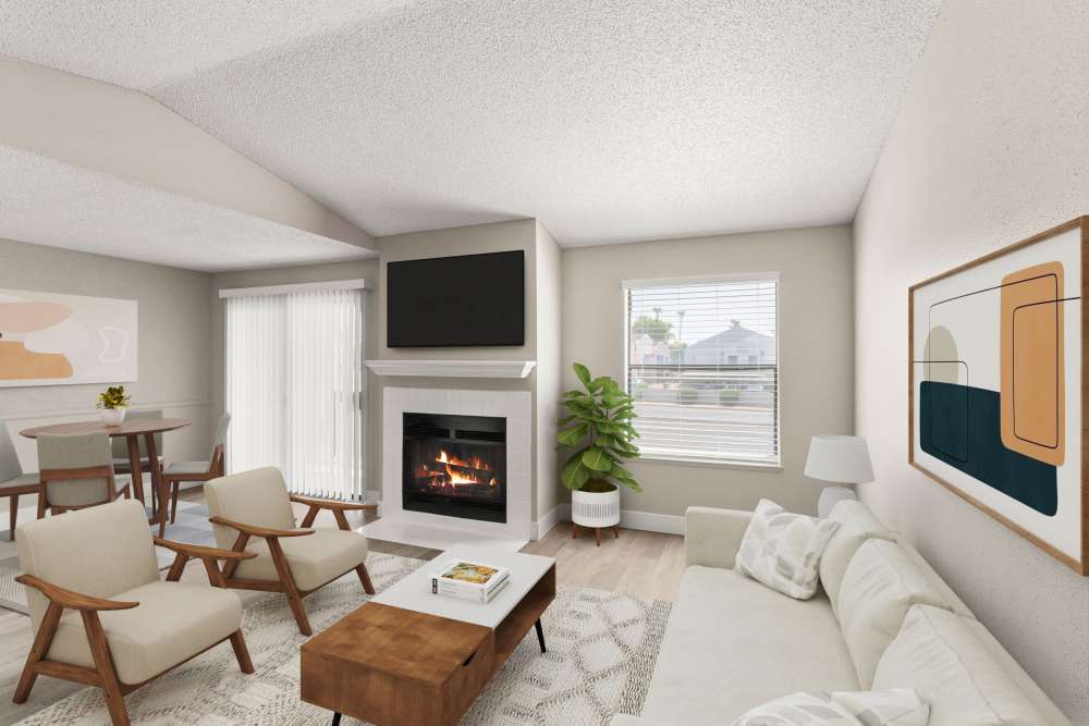 Model unit living area at Cielo on Gilbert in Mesa, Arizona