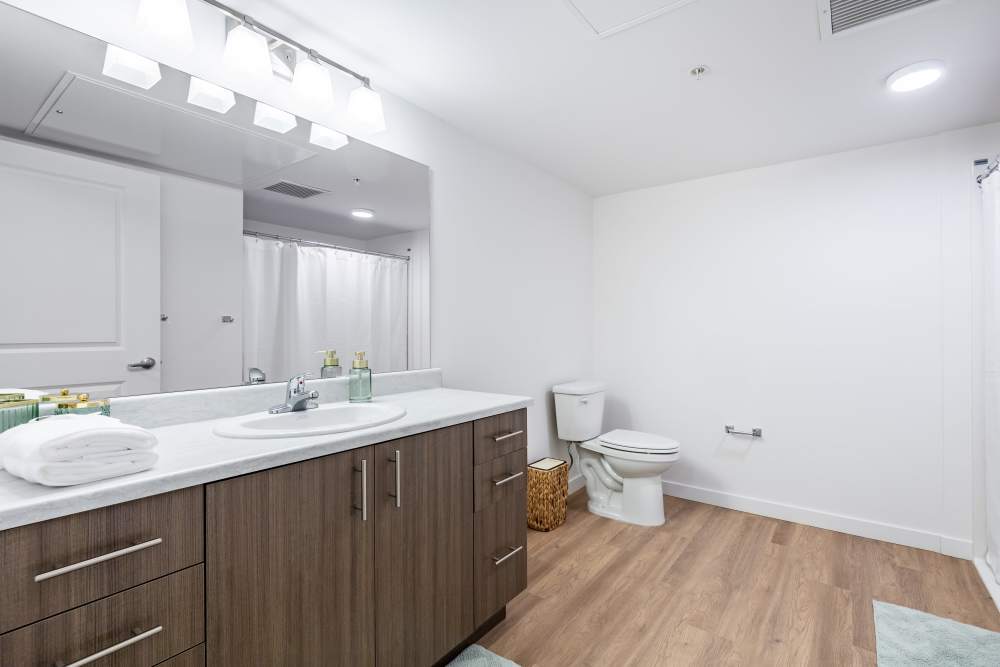 Photo of spacious bathroom in apartment at Traditions at Hazelwood in Portland, Oregon,