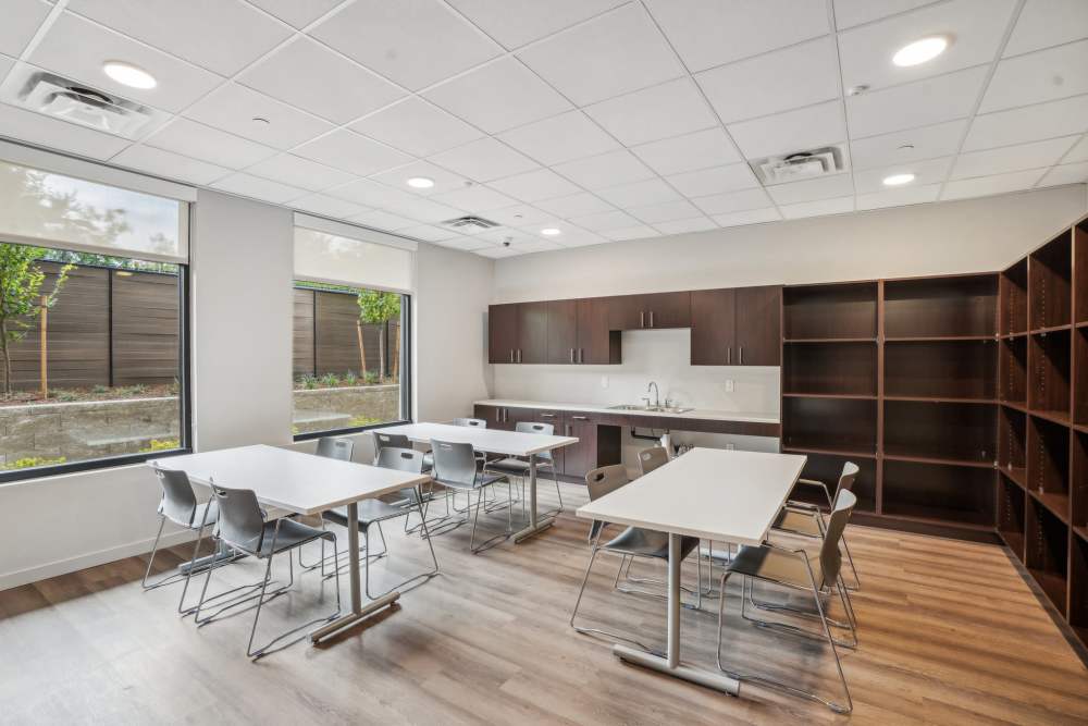 Community Craft Room with storage cubbies at Traditions at Hazelwood in Portland, Oregon