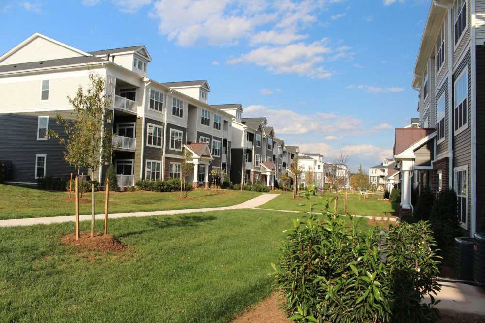 Lots of grass and walking paths around The Elms at Signal Hill Station in Manassas, Virginia