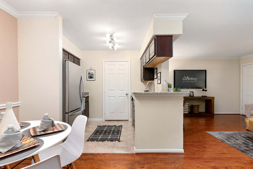 Kitchen with ceiling lights  at The Abbey At Enclave in Houston, Texas
