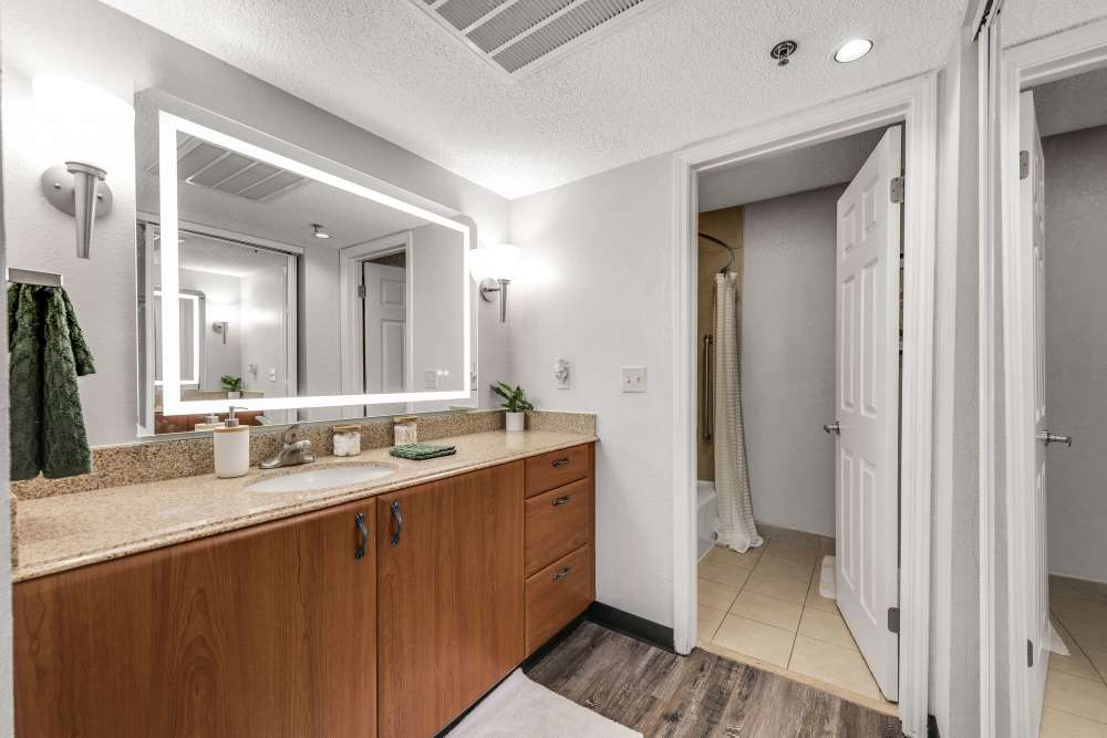 Bright bathroom at Vivo Living Charlotte in Charlotte, North Carolina, 