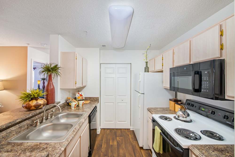 Apartment kitchen angle 2 at Hollis 7601 in Charlotte, North Carolina