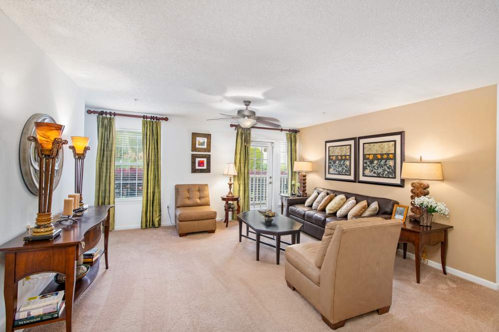 Apartment living room angle 2 at Hollis 7601 in Charlotte, North Carolina