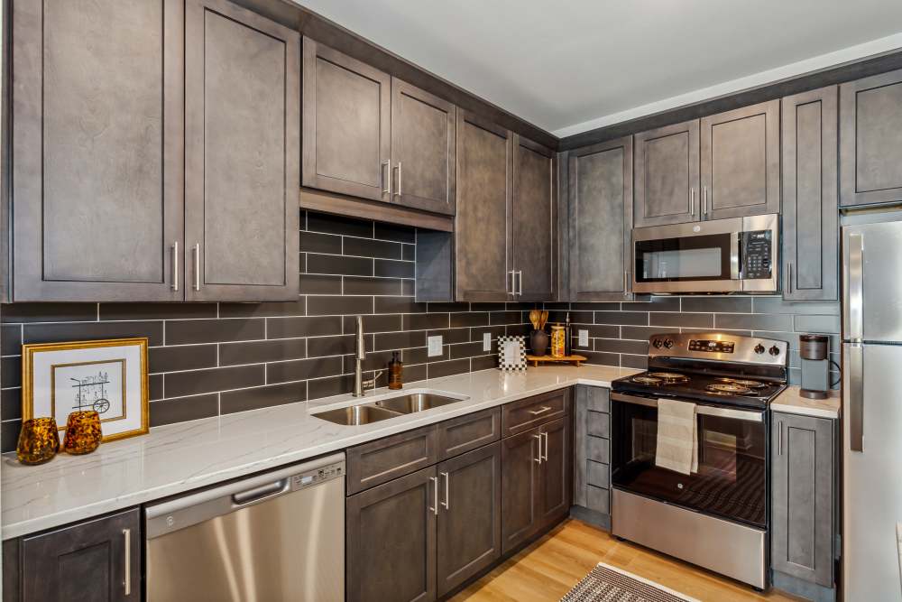 Pensacola, FL Pet-Friendly Apartments - City North - Kitchen with Stainless-Steel Appliances, Cabinets, and Granite-Style Countertops